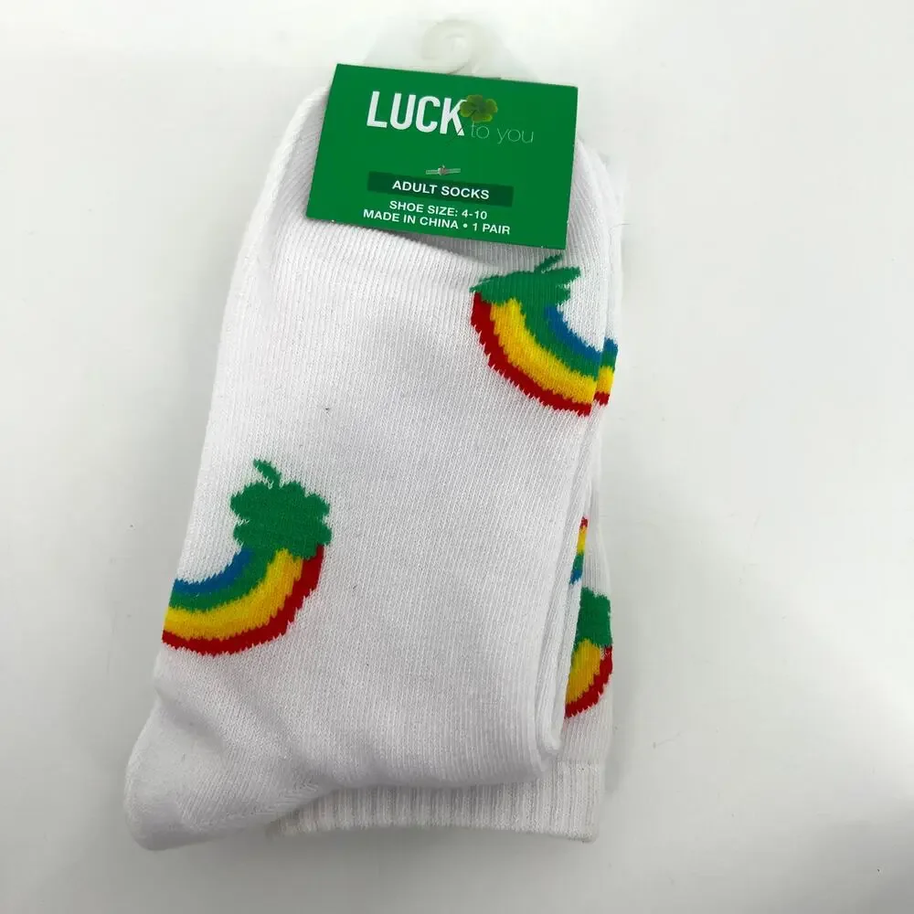 St. Patrick's Day St. Paddy's Day Shamrock Rainbow Knee Socks Adult Size 4-10